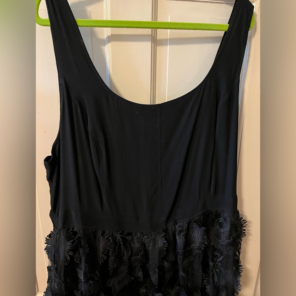NWT Anthropologie black midi party dress w/ tulle overlay skirt with 3D rosettes - Picture 3 of 8